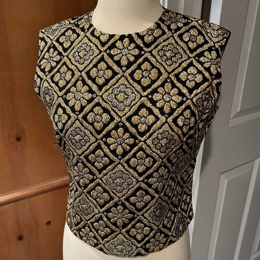 WOW VTG NEW NWT Textured Retro MCM Fancy Malbe Top Heavy Lame Gold Metal…